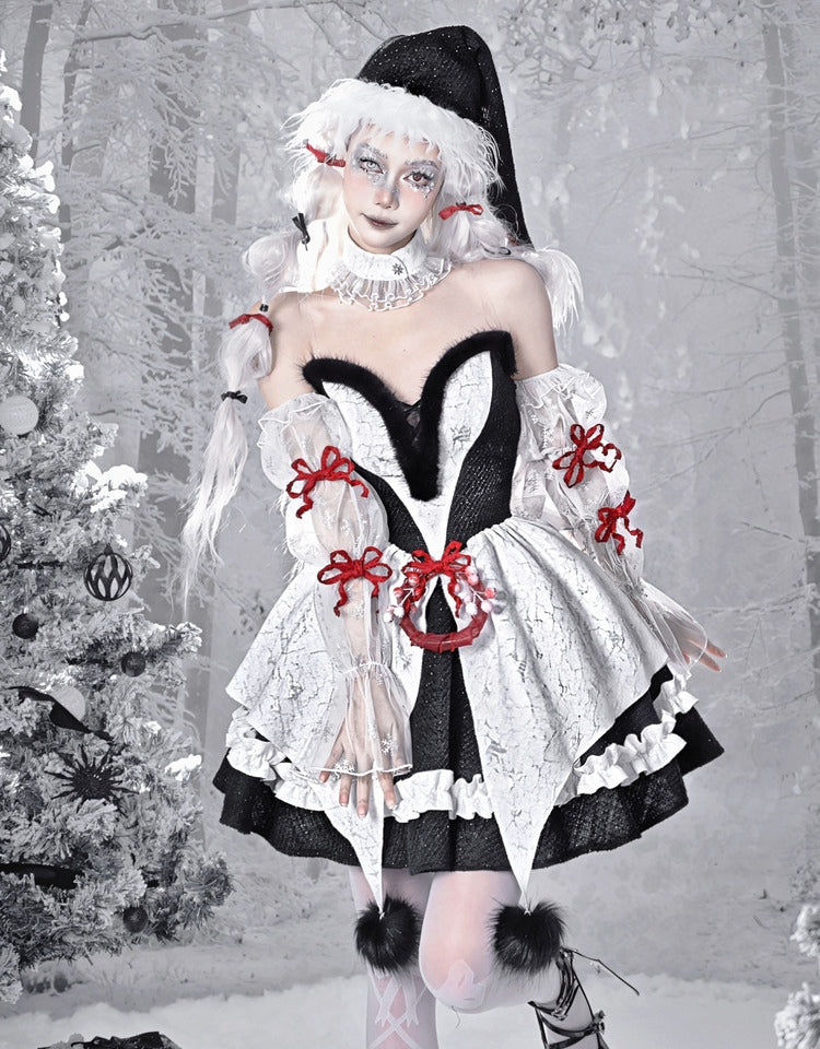 Gothic Christmas Plush Sweetheart Neckline Bouffant Dress/Full Set