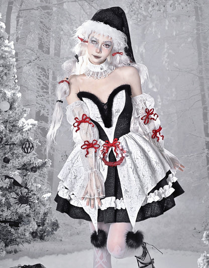 Gothic Christmas Plush Sweetheart Neckline Bouffant Dress/Full Set