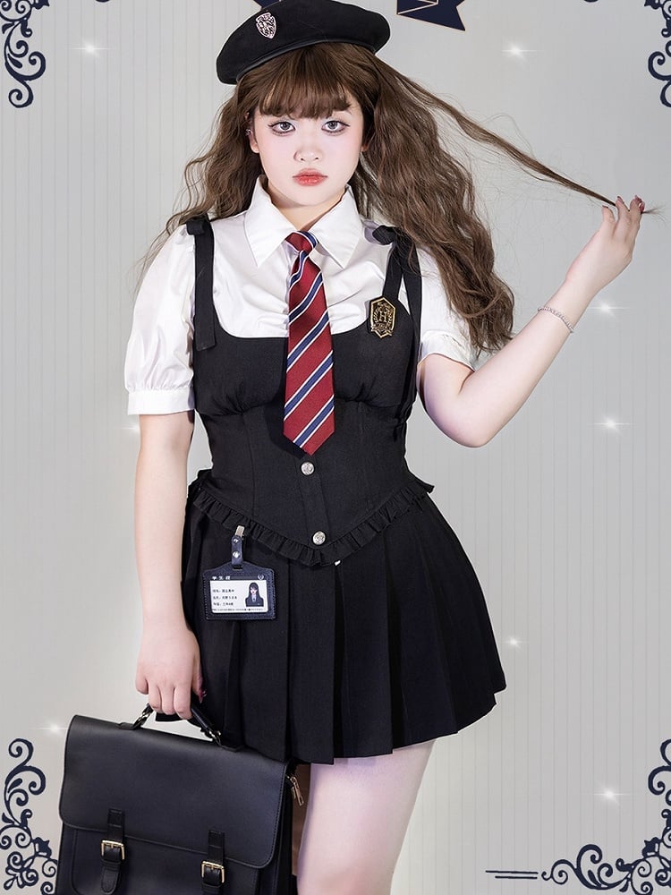 Plus Size Friendly White Short Puff Sleeves Shirt with Tie