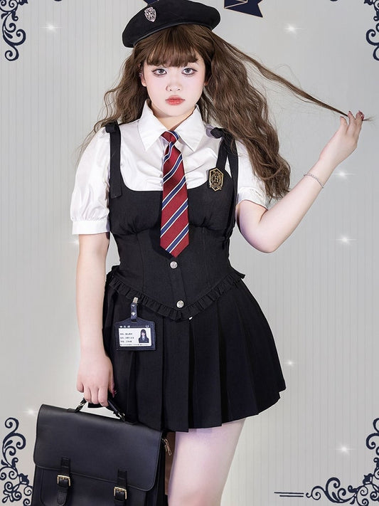 Plus Size Friendly White Short Puff Sleeves Shirt with Tie