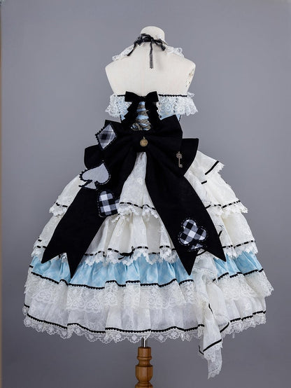 Alice in Wonderland Vibes Hime Lolita Alice Blue Boned Corset Top + Tiered Skirt