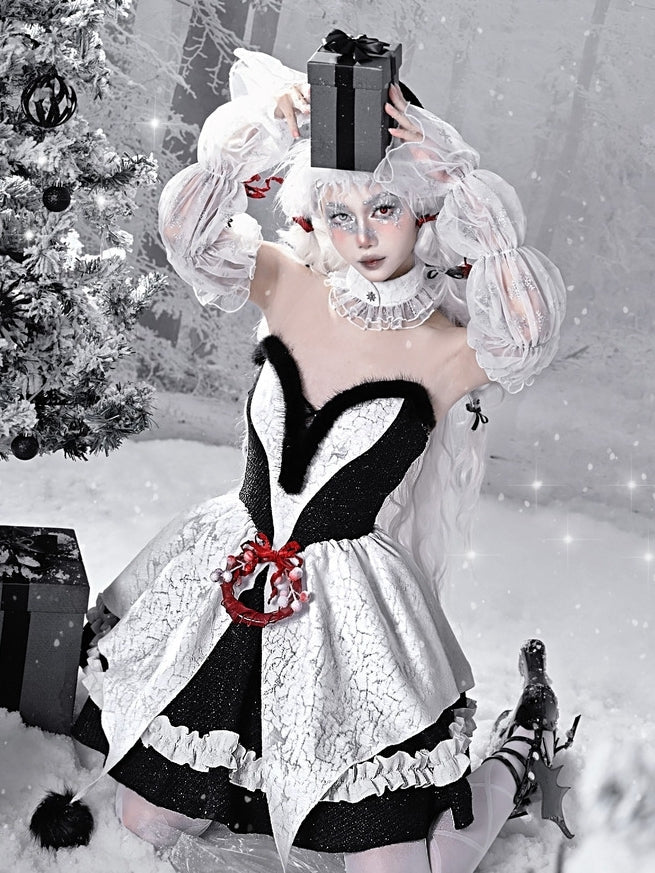 Gothic Christmas Plush Sweetheart Neckline Bouffant Dress/Full Set