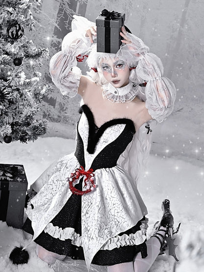 Gothic Christmas Plush Sweetheart Neckline Bouffant Dress/Full Set