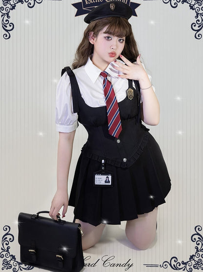 Plus Size Friendly White Short Puff Sleeves Shirt with Tie