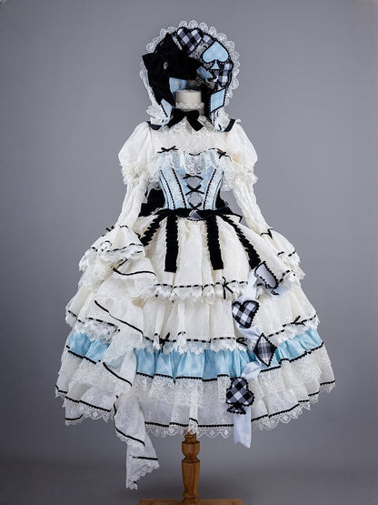 Alice in Wonderland Vibes Blue Boned Corset Top + Tiered Skirt Gorgeous Hime Lolita Full Set