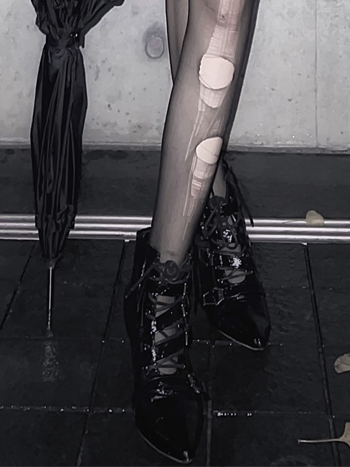 Coffin-shaped Buckle Straps Velvet Black Gothic Lolita High Heels