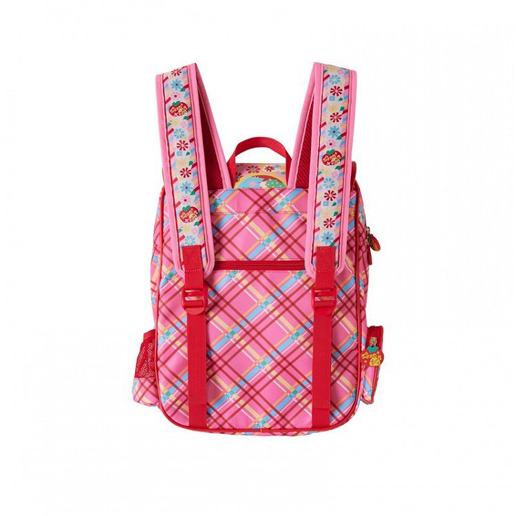 Magic Restaurant Floral and Cartoon Elephant Print PU Red Plaid Backpack