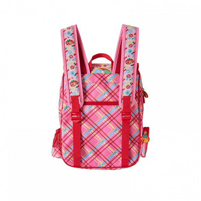 Magic Restaurant Floral and Cartoon Elephant Print PU Red Plaid Backpack