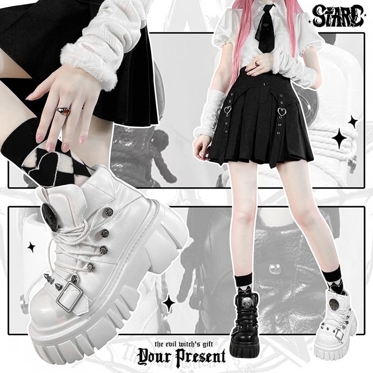 Skull Star Studs Decorated White PU Punk Lolita Platforms