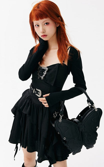 Black Butterfly PU Crossbody/Backpack Large Version