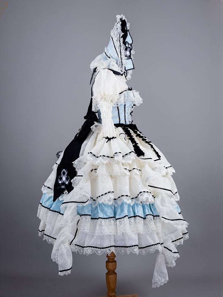 Alice in Wonderland Vibes Blue Boned Corset Top + Tiered Skirt Gorgeous Hime Lolita Full Set