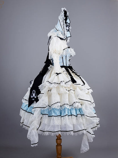 Alice in Wonderland Vibes Blue Boned Corset Top + Tiered Skirt Gorgeous Hime Lolita Full Set
