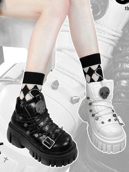 Skull Star Studs Decorated White PU Punk Lolita Platforms