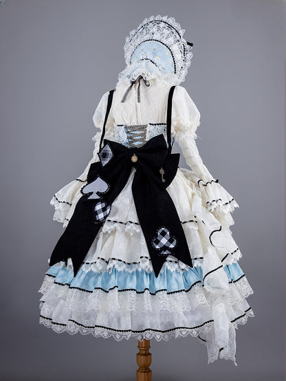Alice in Wonderland Vibes Blue Boned Corset Top + Tiered Skirt Gorgeous Hime Lolita Full Set