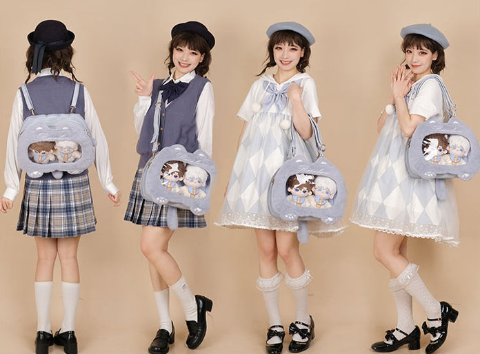 Blue/Black Cat Shape Plush Ita Bag