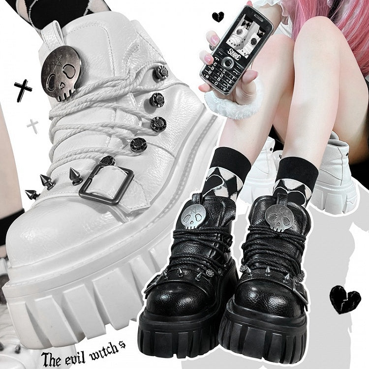 Skull Star Studs Decorated White PU Punk Lolita Platforms