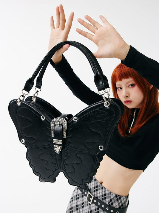 Black Butterfly PU Crossbody/Backpack Large Version