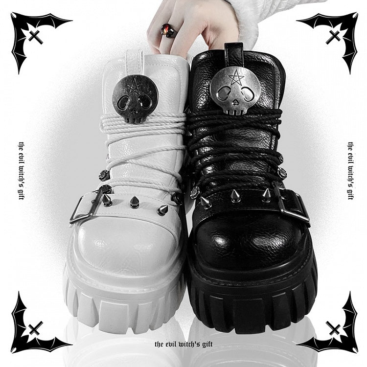 Skull Star Studs Decorated White PU Punk Lolita Platforms
