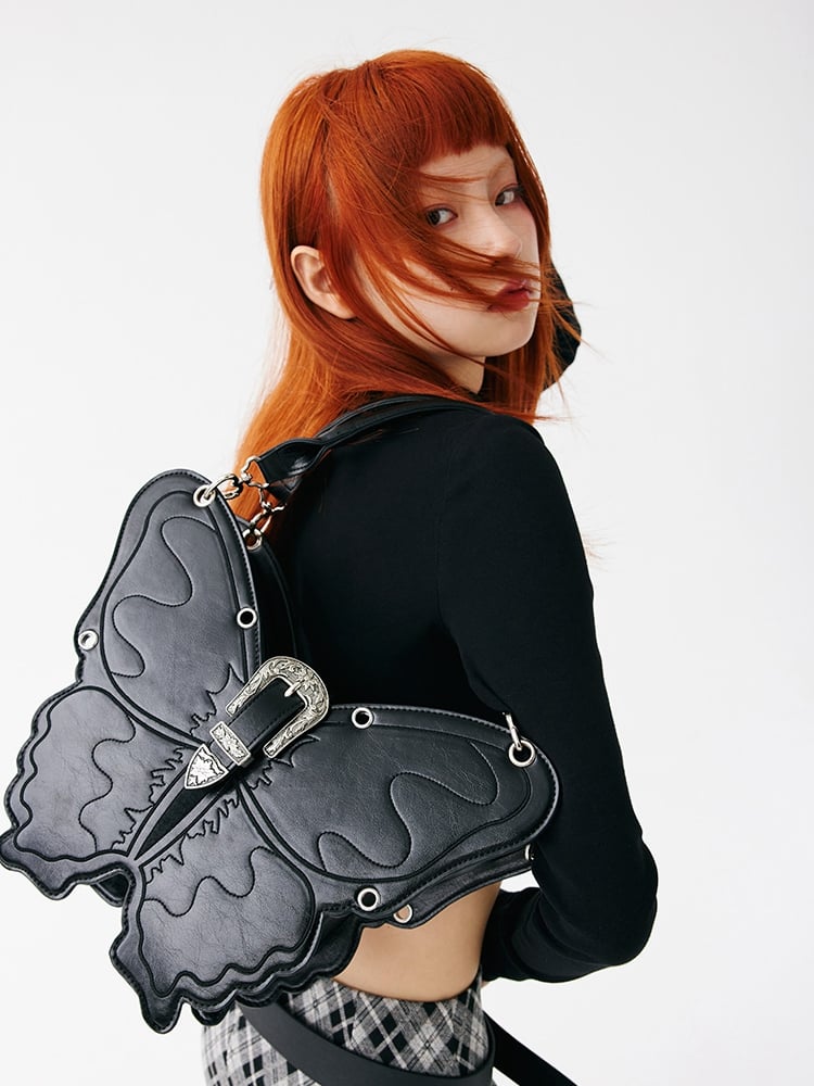 Black Butterfly PU Crossbody/Backpack Large Version