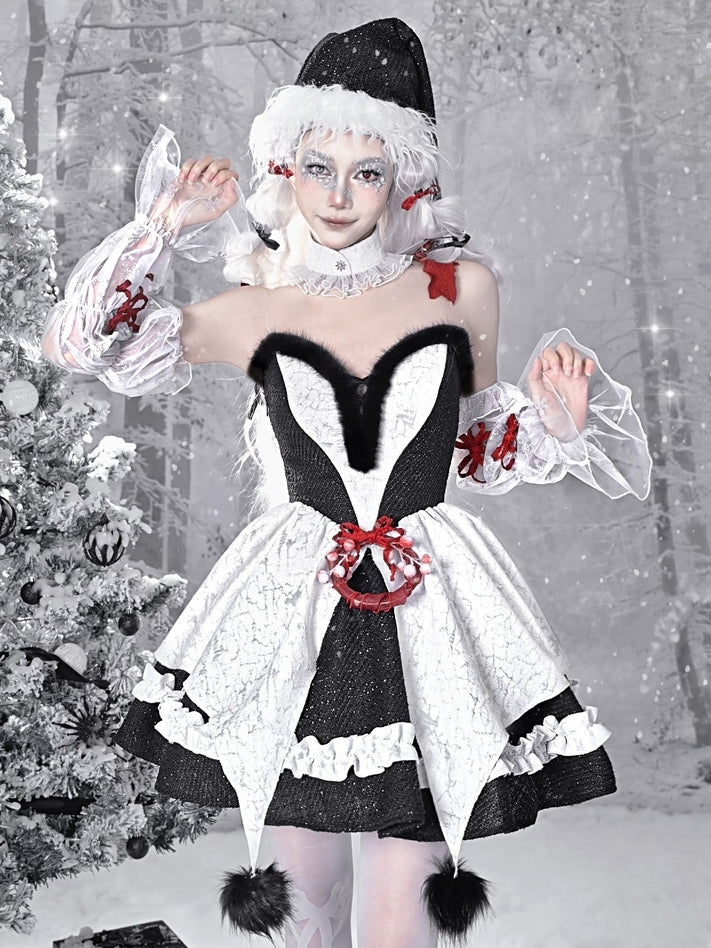 Gothic Christmas Plush Sweetheart Neckline Bouffant Dress/Full Set
