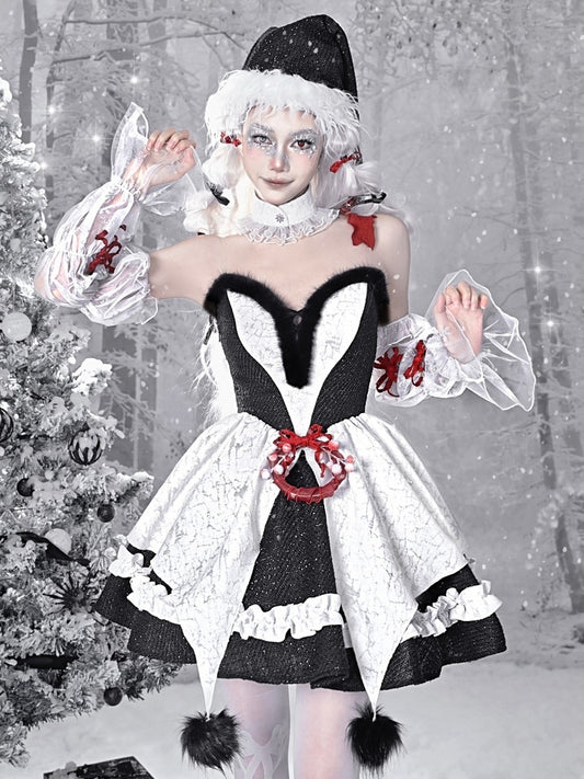 Gothic Christmas Plush Sweetheart Neckline Bouffant Dress/Full Set