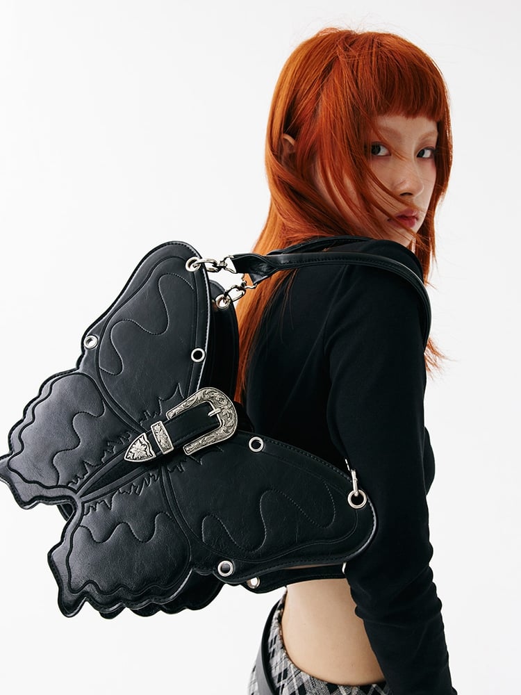 Black Butterfly PU Crossbody/Backpack Large Version
