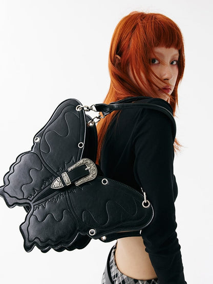 Black Butterfly PU Crossbody/Backpack Large Version