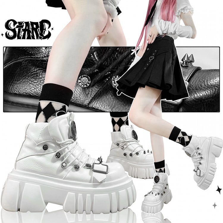 Skull Star Studs Decorated White PU Punk Lolita Platforms