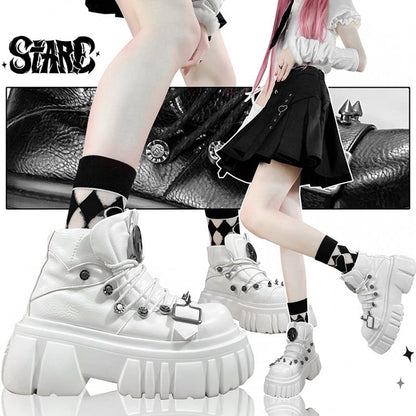 Skull Star Studs Decorated White PU Punk Lolita Platforms
