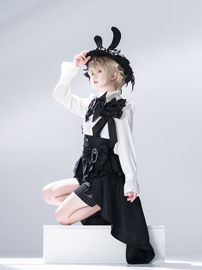 Bunny Theater White Ouji Fashion Long Sleeves Ruffle High Collar Shirt
