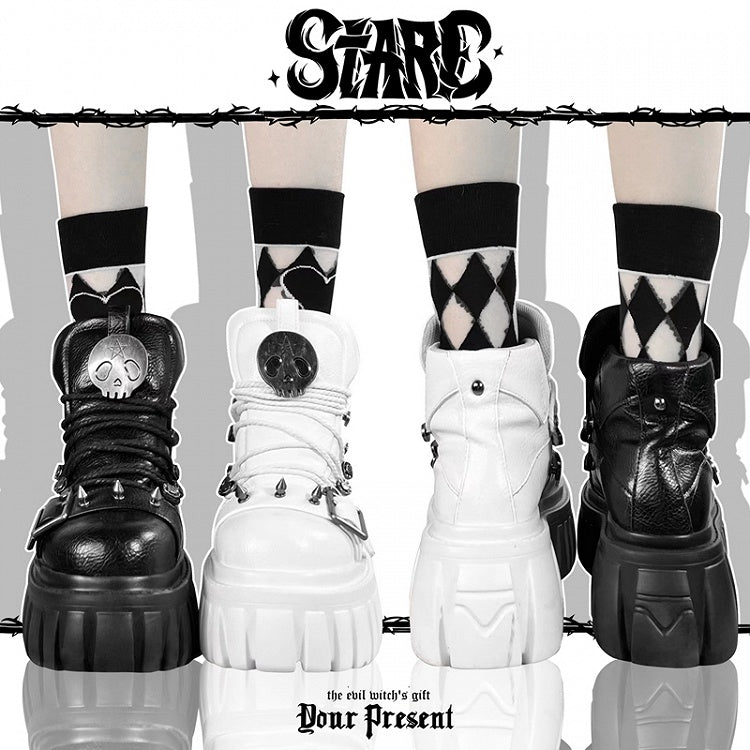 Skull Star Studs Decorated White PU Punk Lolita Platforms