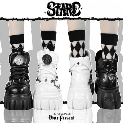 Skull Star Studs Decorated White PU Punk Lolita Platforms