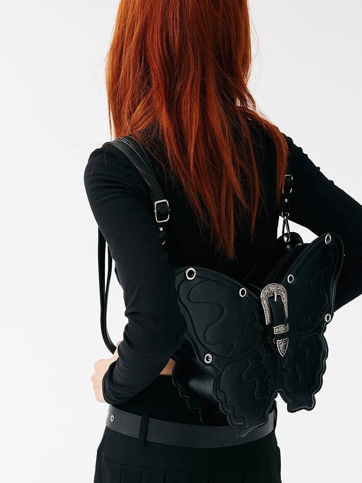 Black Butterfly PU Crossbody/Backpack Large Version