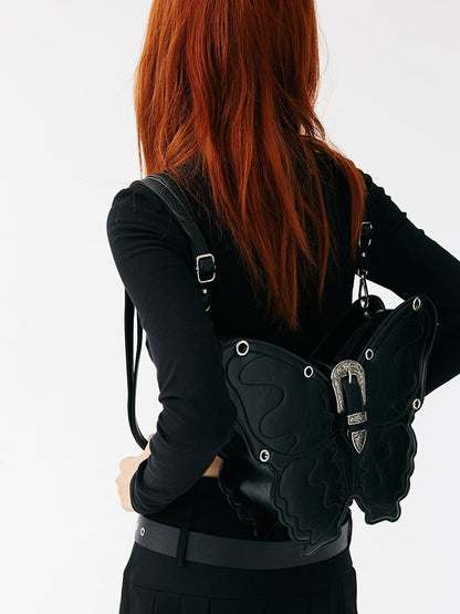 Black Butterfly PU Crossbody/Backpack Large Version