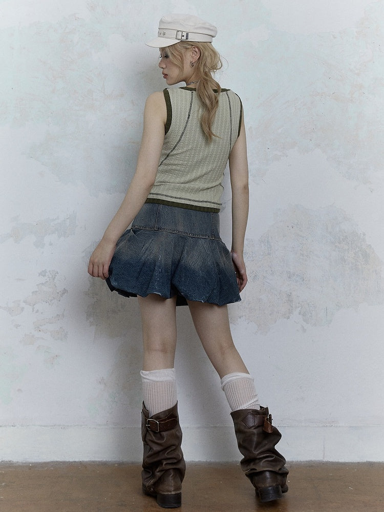 Punk Skull Print Light Green Knitted Tank Top