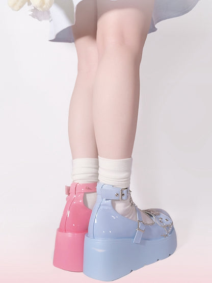 Metal Bones Decorated Blue Platforms Punk Shoes Studs Chain Design