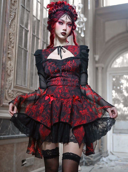 Romantic Goth Puffy Jacquard Skirt