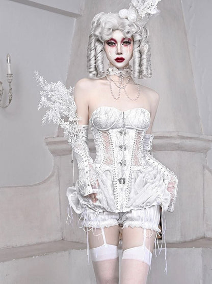 White Goth Bustier Corset Top Lace-up Back