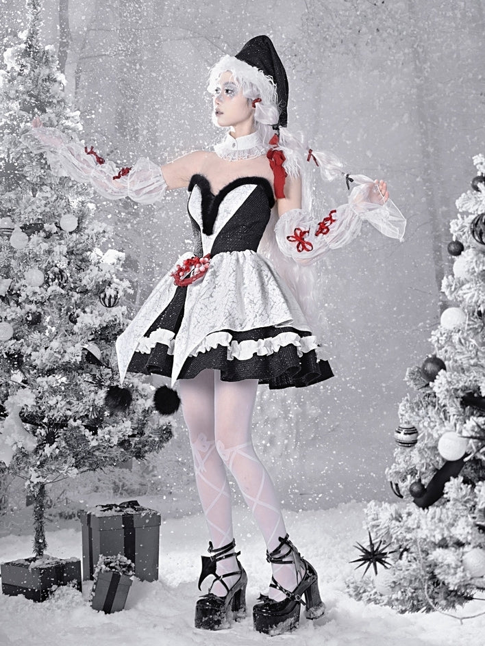 Gothic Christmas Plush Sweetheart Neckline Bouffant Dress/Full Set