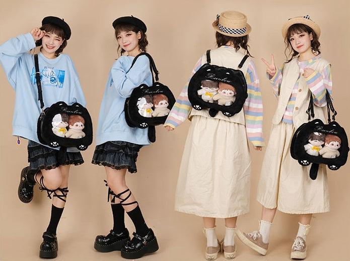 Blue/Black Cat Shape Plush Ita Bag