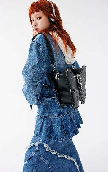 Black Butterfly PU Crossbody/Backpack Large Version