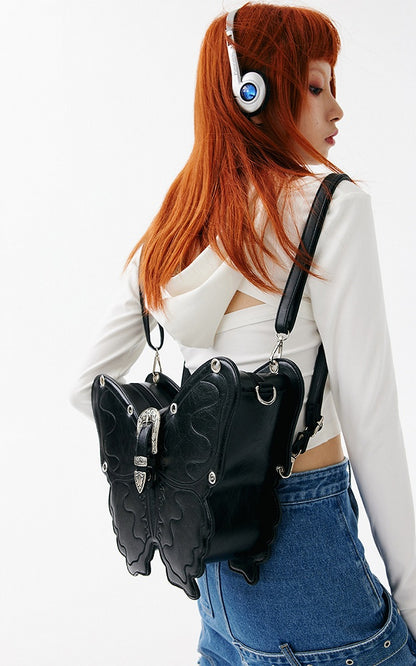 Black Butterfly PU Crossbody/Backpack Large Version