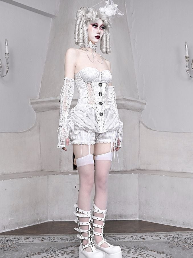 White Goth Bustier Corset Top Lace-up Back
