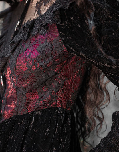 Rose Cemetery Lace Patches Bodice Drawstring Hem Dress