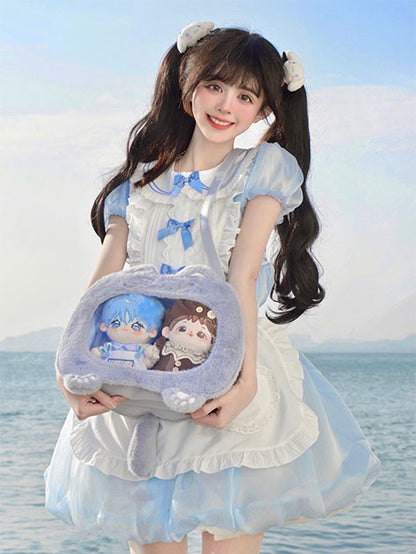 Blue/Black Cat Shape Plush Ita Bag