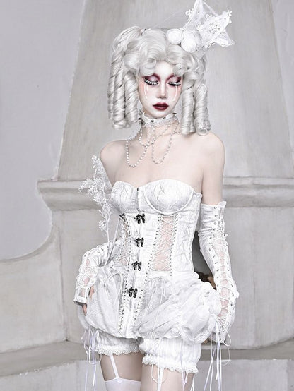 White Goth Bustier Corset Top Lace-up Back