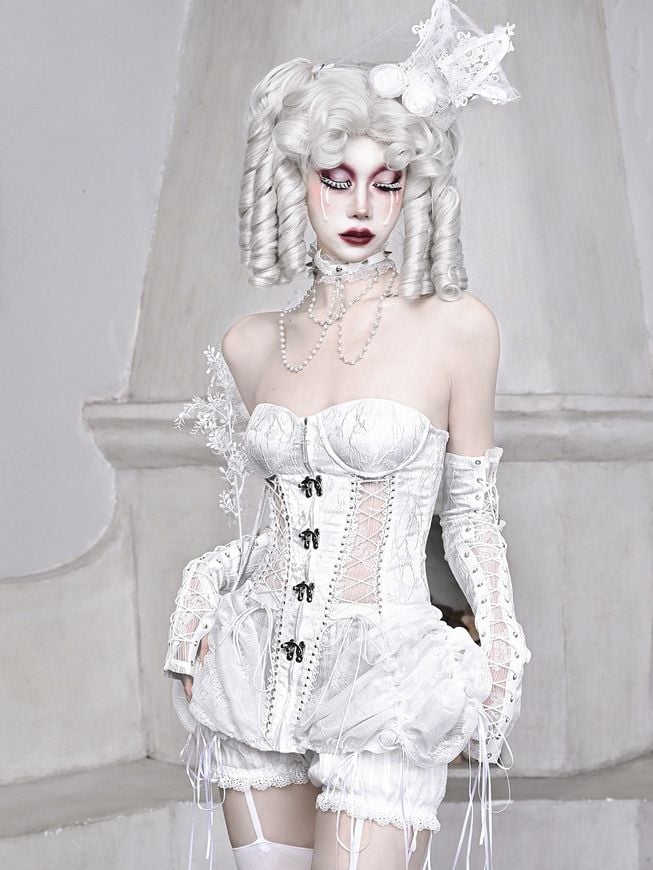 White Goth Bustier Corset Top Lace-up Back