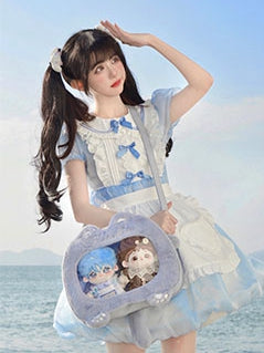 Blue/Black Cat Shape Plush Ita Bag