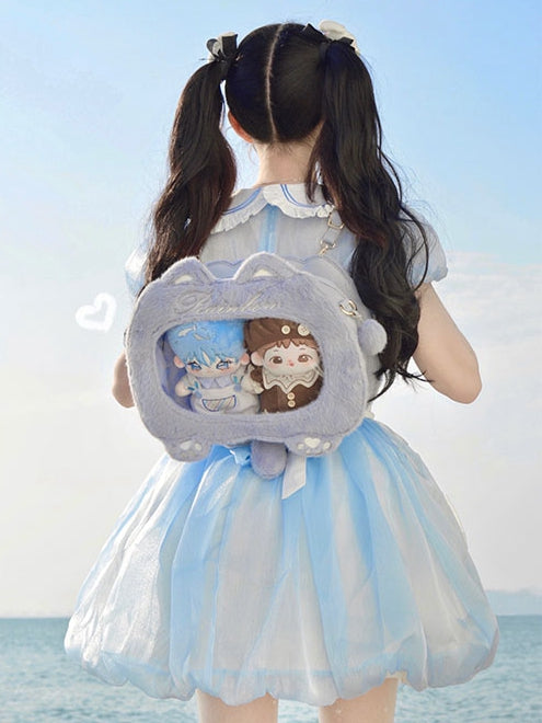 Blue/Black Cat Shape Plush Ita Bag