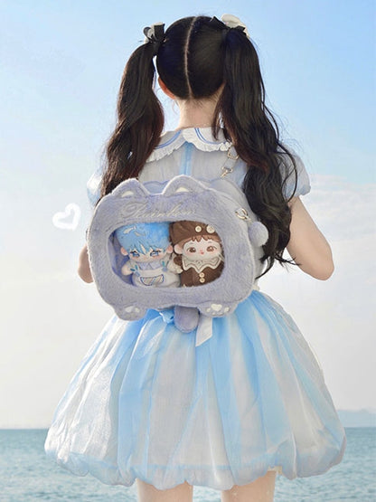 Blue/Black Cat Shape Plush Ita Bag